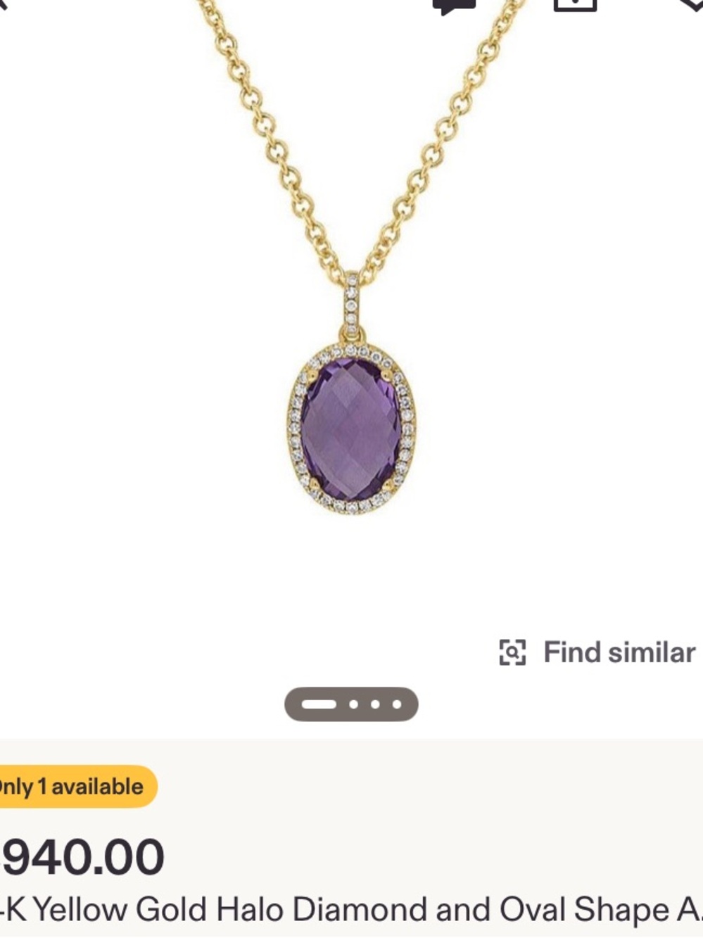 Yellow Gold Necklace with Purple Oval Gem Halo Pendant